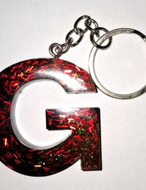 Porte Clé G rouge paillettes et noir
