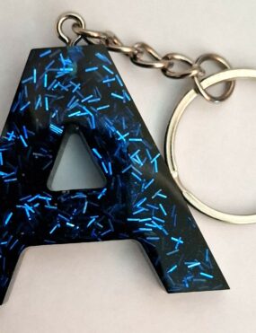 Porte Clé A bleu paillettes et noir