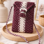 Pocket Crush – Sac Macramé Bordeaux Argenté