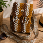Pocket Cruch - Sac macramé rouille ocre et blanc iris