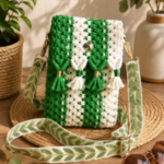 Pocket Cruch - Sac macramé vert et blanc
